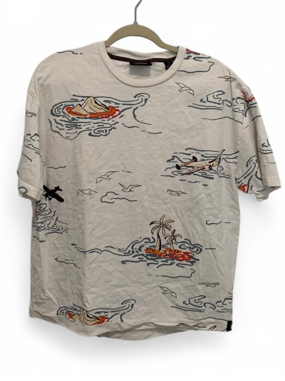 Scotch & Soda Cream Graphic Short Sleeve Tee with Orange and Blue Accents
